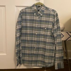 J Crew cotton linen plaid button down